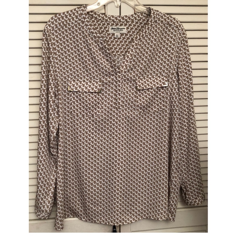Norm Thompson Long Sleeve Blouse with Metal Accents & Spandex Petite Large